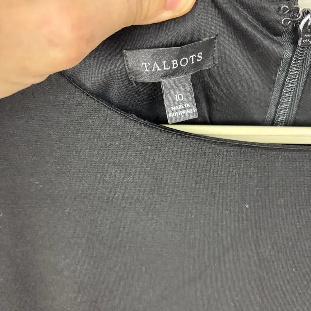 Talbots Black Sheath Dress Pencil Dress Ponte Knit Bow Detail 10 LBD career
